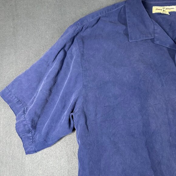 Tommy Bahama Mens XL Navy Blue Silk Short Sleeve Button Up Split Hem Shirt - Picture 4 of 10